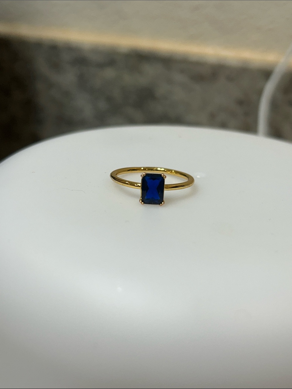 Gold plated Ring with Deep Blue kyanite Rectangular stone
